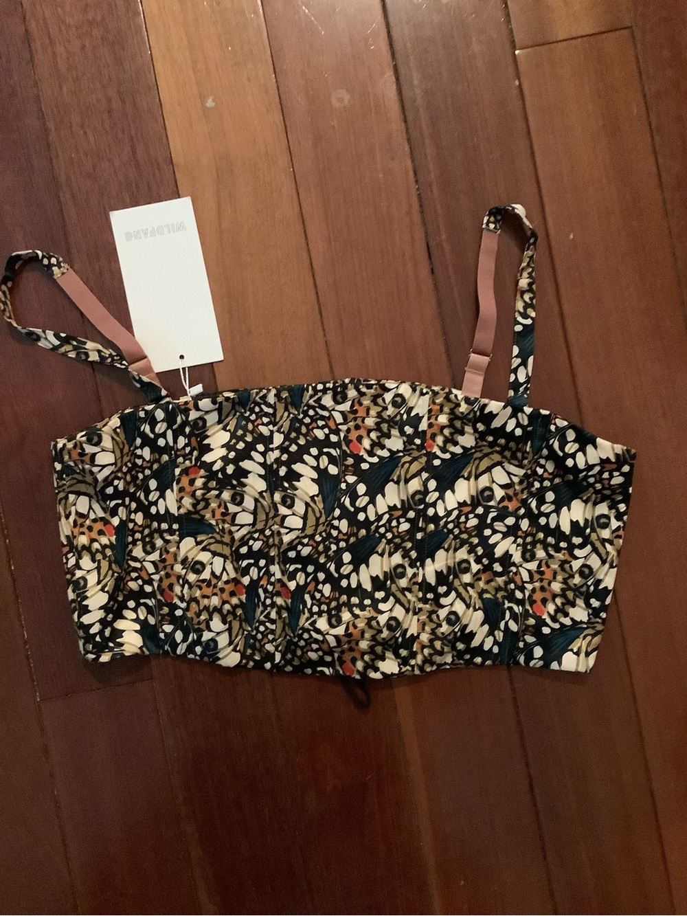 Wildfang Neutral & Teal Abstract Crop Top with Detachable Straps XL NWT
